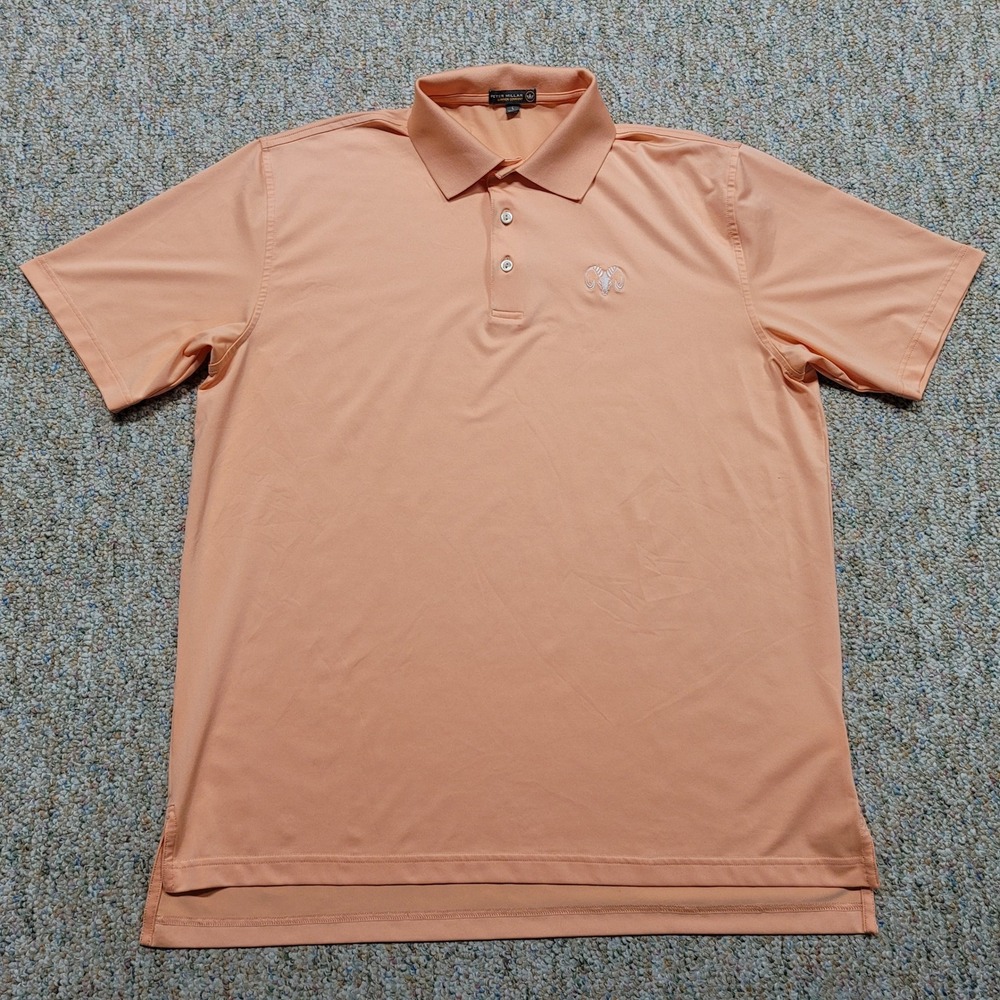 Peter Millar Summer Comfort Polo Shirt Mens Large Peach Orange Logo Golf Stretch